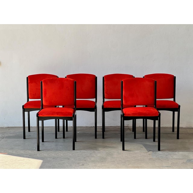 Black Wooden and Velvet Dining Chairs, 1980s, Set of 6 For Sale - Image 8 of 8