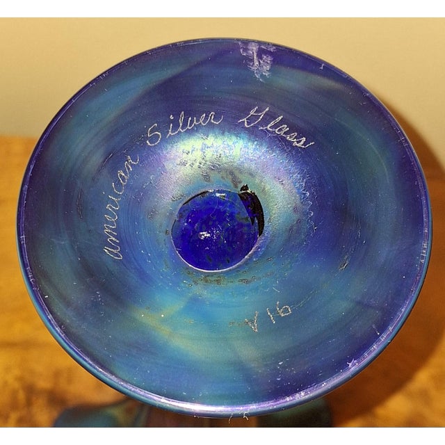 2000 - 2009 "American Silver Glass" Blue Art Glass Vase For Sale - Image 5 of 5
