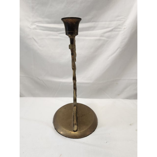 Vintage Brass Religious Angel Candle Holder For Sale - Image 4 of 9