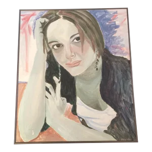 1970s Abstract Figurative Female Painting, Framed