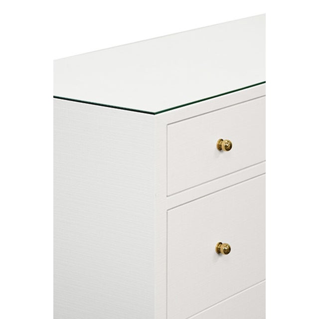 Matthew Izzo Home Carnegie Textured White Linen Seven Drawer Chest With Brass Knobs For Sale In New York - Image 6 of 8
