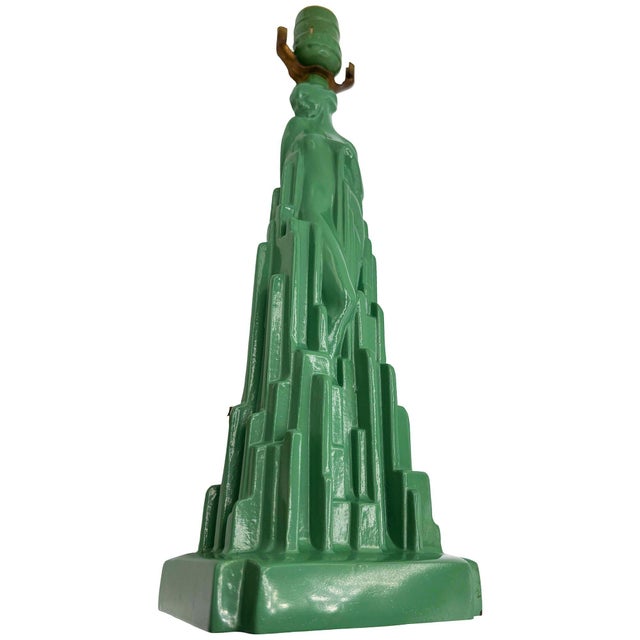 1970s Re-Editon Art Deco Frankart "Spirit of Modernism" L215 Spelter Metal Table Lamp For Sale In Los Angeles - Image 6 of 10