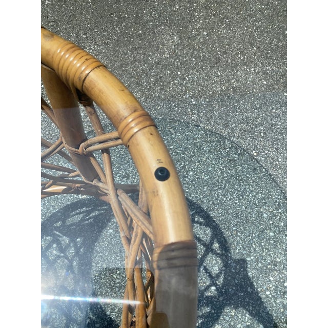 Vintage Bamboo Patio Dining Set with 4 Swivel Chairs and Tempered Glass