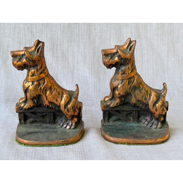 Vintage Cast Iron Copper Scottie Dog Bookends a Pair For Sale - Image 11 of 15