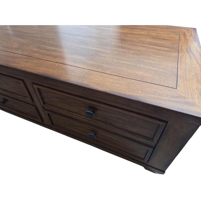 1990s Ethan Allen Cassidy Coffee Table Rectangular Cocktail Storage 2 Drawer Map Chest For Sale - Image 10 of 17