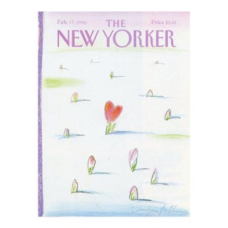 1986 Vintage New Yorker Cover, February 17, Eugene Mihaesco Cover Illustration, Valentines Day For Sale