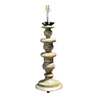 Vintage Distressed Wood Table Lamp For Sale