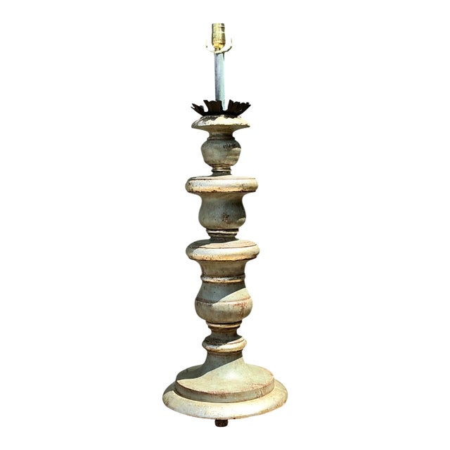 Vintage Distressed Wood Table Lamp For Sale