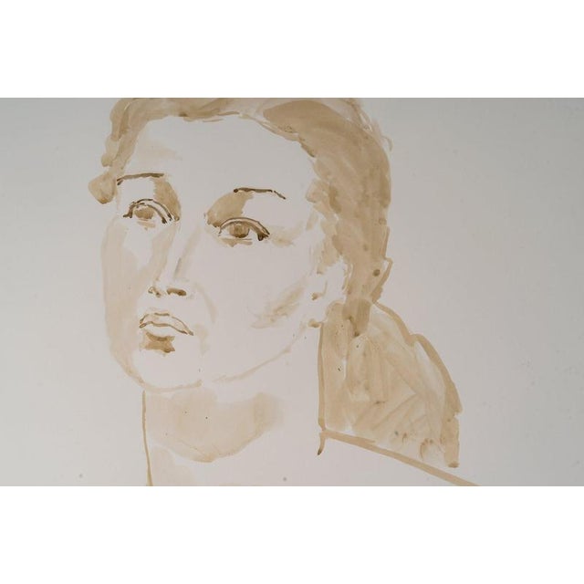 Face of a Young Woman, 20th Century, Watercolor on Paper For Sale - Image 4 of 6