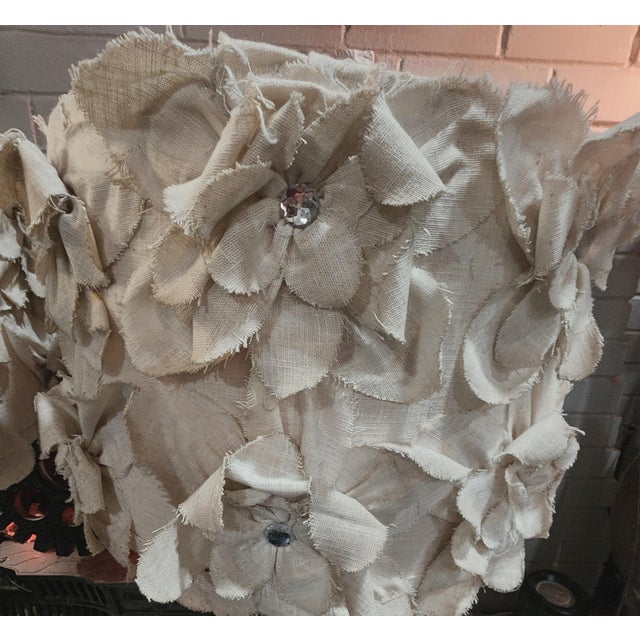 Shabby Chic Set of 2 Contemporary Shabby Chic Candlestick Table Lamps With Textured Fabric Flower Shades Cottage Couture For Sale - Image 3 of 9