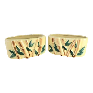 Royal Cropley Bamboo Ceramic Figurine/Planters Pair 7.25"