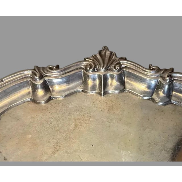 Antique English Silver Paw Footed 13” Armorial Salver Serving Tray 2lb 6oz For Sale - Image 6 of 9