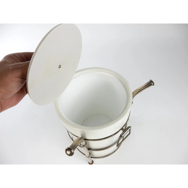 Mid 20th Century 1960's Barware, Silver Plate Faux Bamboo and White Ice Bucket For Sale - Image 5 of 8