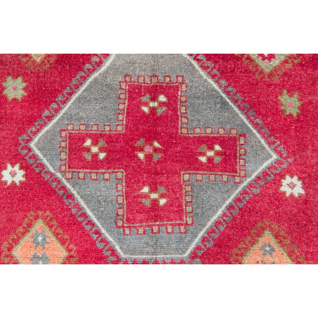 Ruby Red 1950s Vintage Red Lake Van Geometric Wool Wide Hand Knotted Runner For Sale - Image 8 of 11