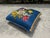 Metal Vintage Floral Upholstered Footstool on Brass Ball Casters For Sale - Image 7 of 13