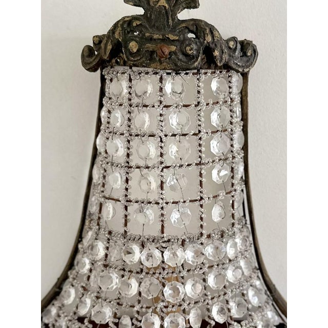 Traditional French Empire Style Basket Wall Sconces in Bronze and Crystal, 1920s, Set of 2 For Sale - Image 3 of 18