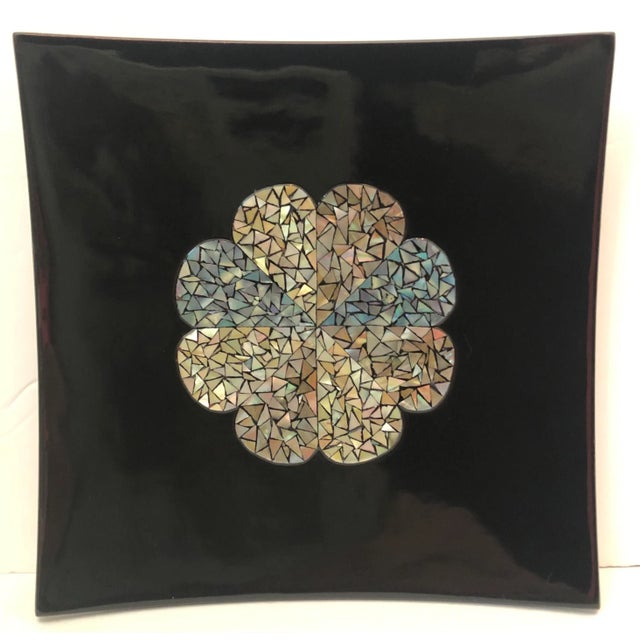 Square Black Lacquer Tray With Abalone Inlay For Sale - Image 4 of 4