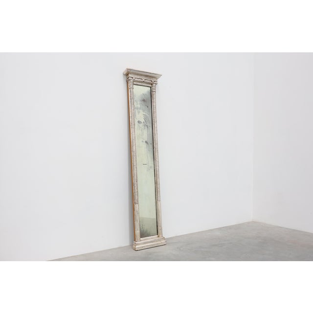 Neoclassical Silver Leaf Pier Mirror with Ringed Columns and Cornice, Italy, 1850 For Sale - Image 3 of 12