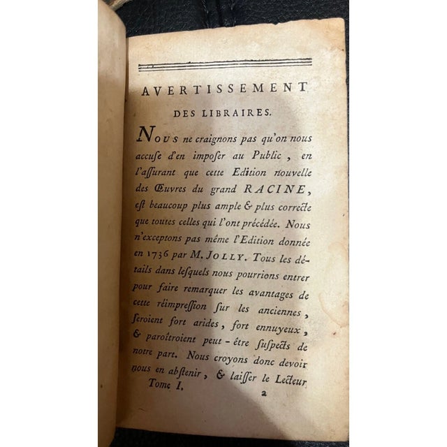 Late 18th Century 1779 Jean Racine (2 Vols) & 1782 Epitaphs - 18th C. French Leather Books For Sale - Image 5 of 6