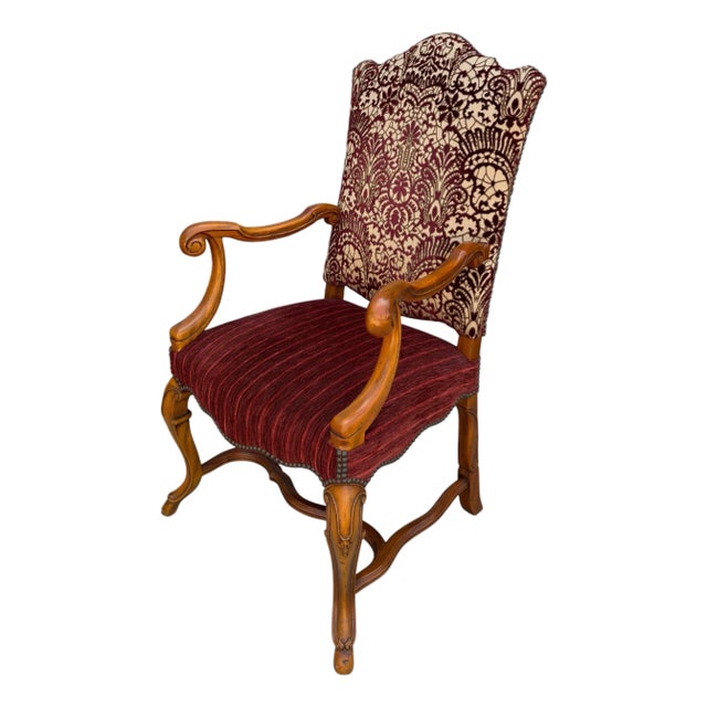18c Style Alfonso Marina Treviso II Red Cut Velvet Throne Arm Chair - 1 of 2 Available For Sale