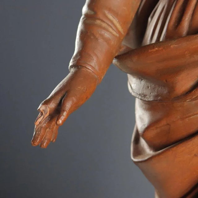 Ceramic Modern Sculpture of Virgin Mary with Child in Terracotta For Sale - Image 7 of 12