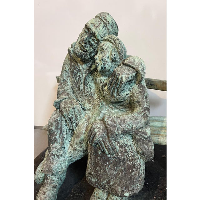 Nicky Imber, Heavy Bronze Sculpture Austrian Israeli judaica Jewish Couple Bench Nicky Imber, c.1960s For Sale - Image 11 of 16