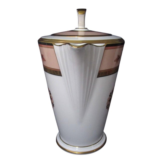 Art Deco Late 20th Century Noritake Commemoration Coffee Pot With Lid Art Deco Floral China Peach Gold For Sale - Image 3 of 10