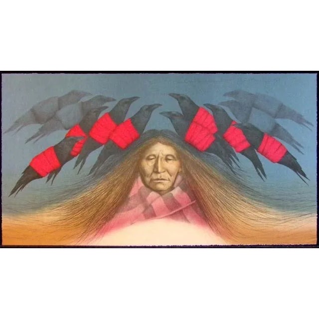 Impressionist Frank Howell "The Crow Messenger" Lithograph on Paper Hand Signed For Sale - Image 3 of 3