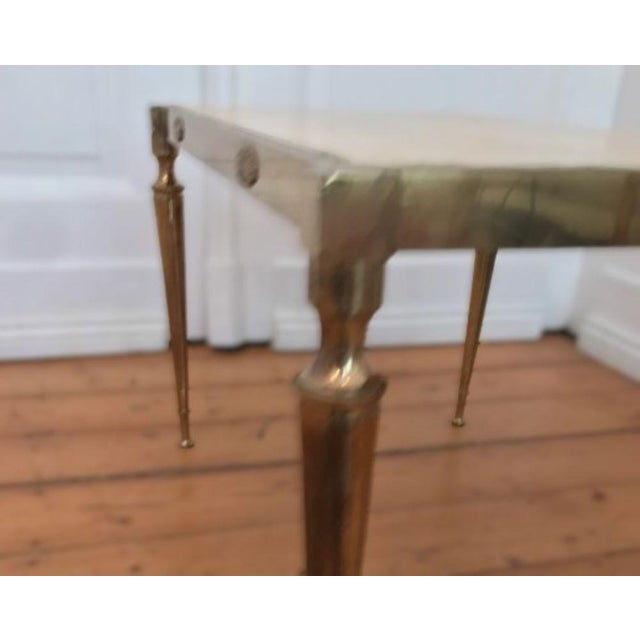 Metal Italian Art Nouveau Style Side Table in Carrara Marble and Brass, 1970s For Sale - Image 7 of 8