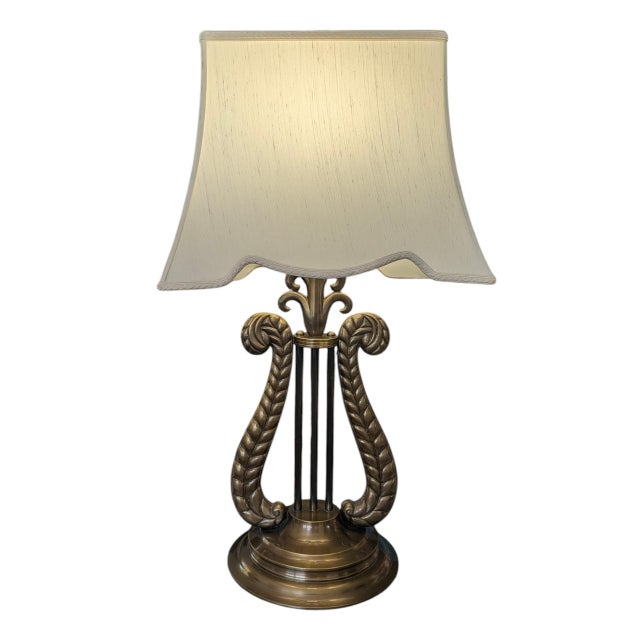 Vintage Chelsea House Neoclassical Lyre Table Lamp With Lamp Shade For Sale - Image 11 of 18