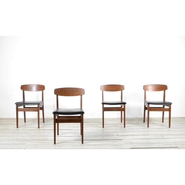 Wood Teak and Leatherette Chairs, 1960s, Set of 4 For Sale - Image 7 of 9