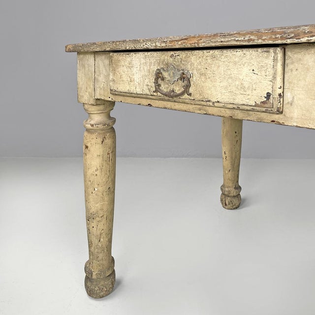 Antique Italian White Painted Wooden Dining Table with Two Drawers, 1800s For Sale - Image 15 of 18