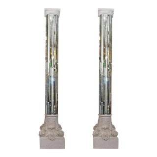 Fantastic Monumental Size Modern Neoclassical Mirrored White Columns - A Pair For Sale