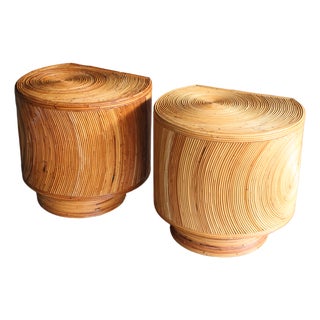 Pair of Pencil Reed Swiveling Side Tables Attributed to Gabriella Crespi, 1980s For Sale