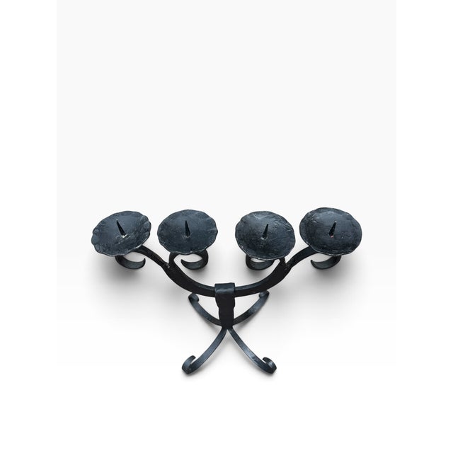 Mid-Century German Brutalist Hand- Forged Wrought Iron 4-Arm Candelabra For Sale - Image 6 of 10