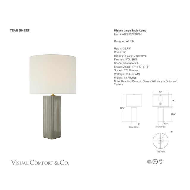 AERIN by Visual Comfort Signature Mishca Large Table Lamp in Shellish Gray with Linen Shade Designer: AERIN Height: 29.75"...