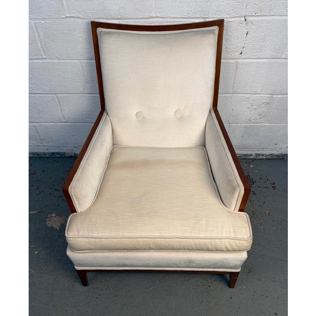 Antique White Mid-Century Upholstered Lounge Chair and Ottoman For Sale - Image 8 of 16