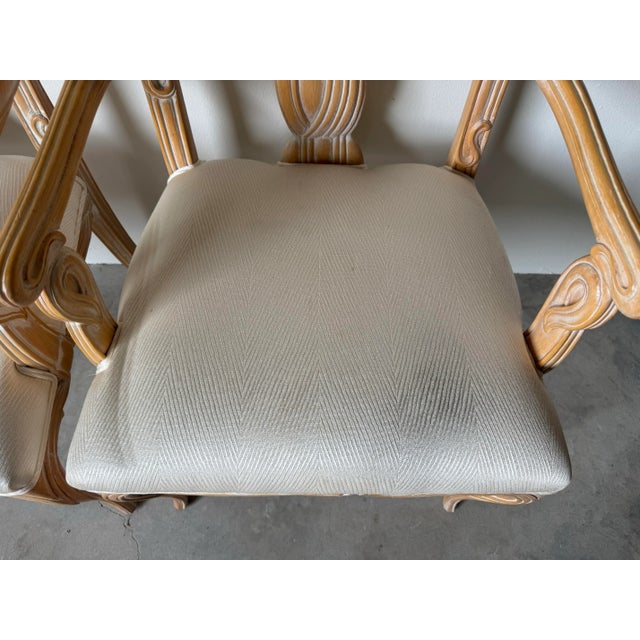 Pair of Italian Vintage Hollywood Regency-Style Carved Leaf Design Arm Accent Chairs For Sale - Image 10 of 12