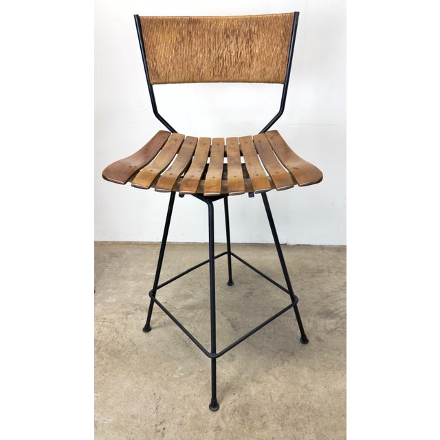 Wood Set of Four Circa 1960’s Arthur Umanoff /Raymor Wrought Iron Tall Bar Stools For Sale - Image 7 of 12