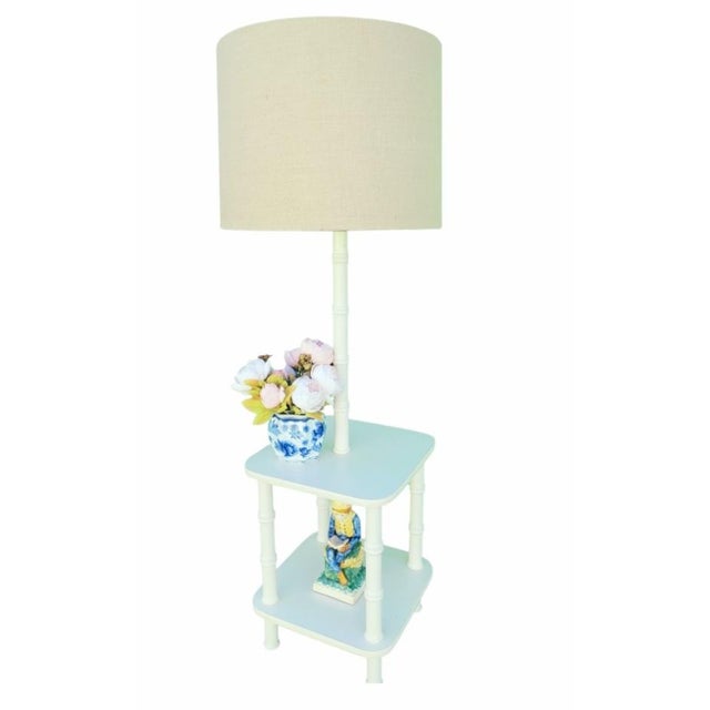 Thomasville Vintage Off White Faux Bamboo Tall Regency Table Floor Lamp Combo For Sale - Image 4 of 7