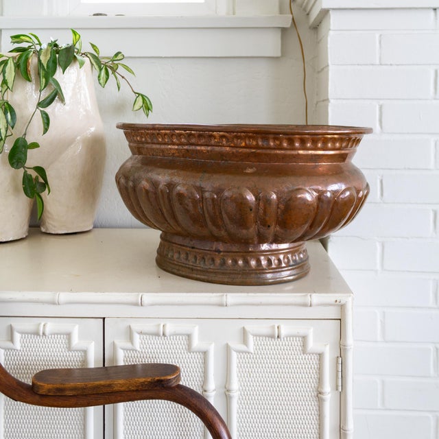 Metal Large Turkish Copper Jardinier Planter Wine Cooler or Firewood Holder For Sale - Image 7 of 15