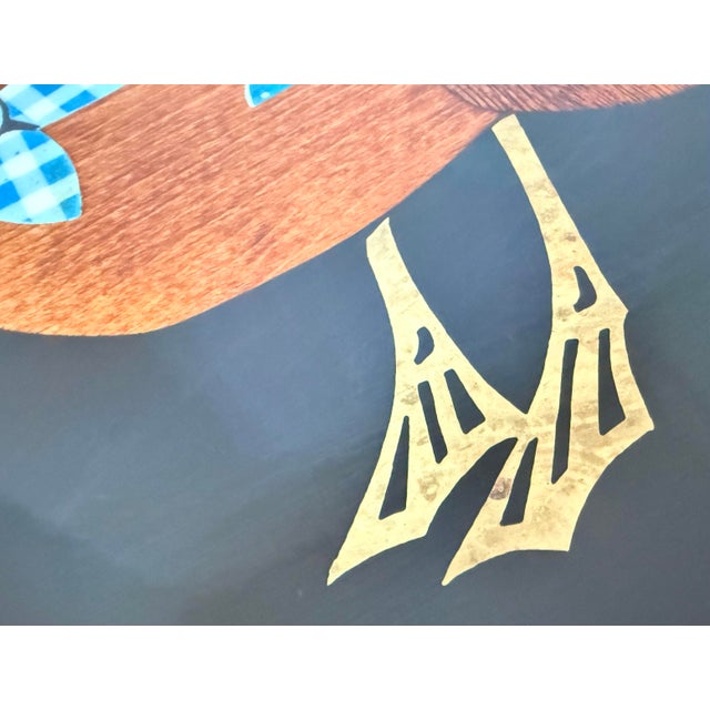 Classic Vintage Mid-Century Modern Couroc of Monterey, Ca Tray With a ‘Handkerchief Duck Trio’ With Hand Inlaid Wood, Brass, & Gingham/Dot Detailing For Sale - Image 10 of 12