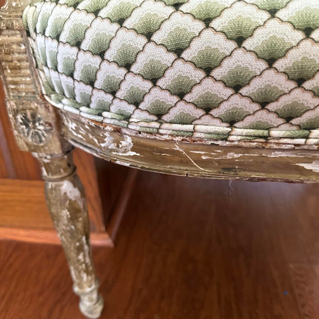 Green Pair of Antique French Louis XVI–Style Bergère Chairs, Green & White Striped Upholstery For Sale - Image 8 of 8