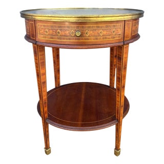 French Louis XVI Style Round Side Table with Marquetry and Drawer, 1930s For Sale