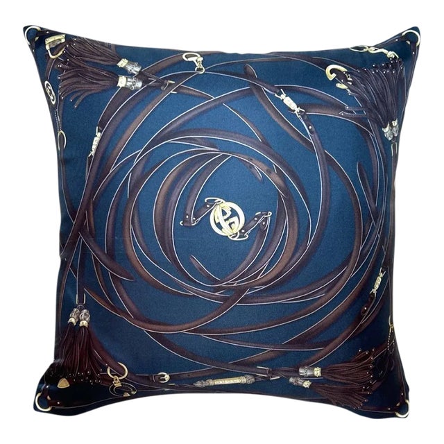 Gucci Harness Tassel Charcoal Gray Vintage Silk Scarf Pillow For Sale
