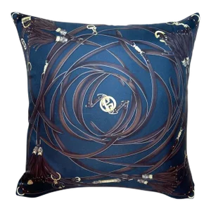 Gucci Harness Tassel Charcoal Gray Vintage Silk Scarf Pillow