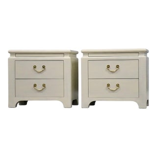 1970s White Karl Springer Style Grass Cloth Nightstands - A Pair For Sale