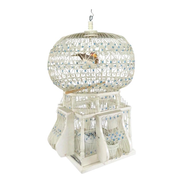 Shabby Chic Twisted Wire & Wood Birdcage For Sale