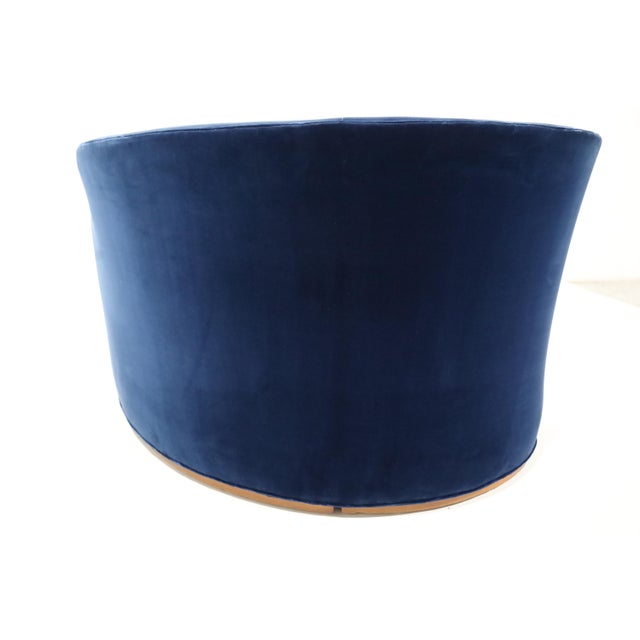 Wood Edward Wormley for Dunbar Oasis Sofa in Navy Blue Velvet For Sale - Image 7 of 8