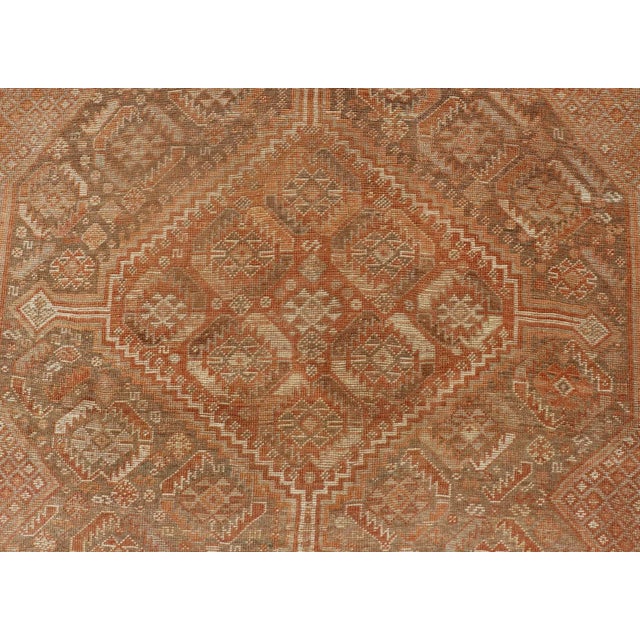 Early 20th Century Antique Distressed Persian Shiraz Rug in Shades of Soft Orange, Lt. Brown, Gray 5'6 X 8'6 For Sale - Image 5 of 13